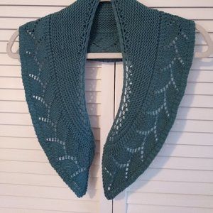 100% wool shawlette/shawl.  Hand knit.  Medium blue.